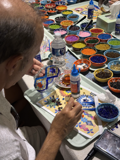 Mosaic lamp assembly workshop hands-on art class in Florida